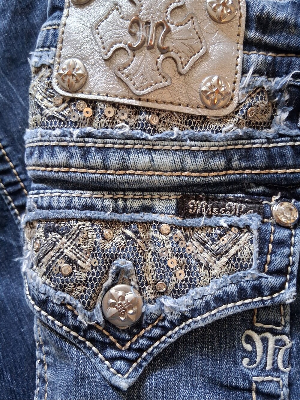 Miss Me Denim Jeans with Silver Embellished Pockets